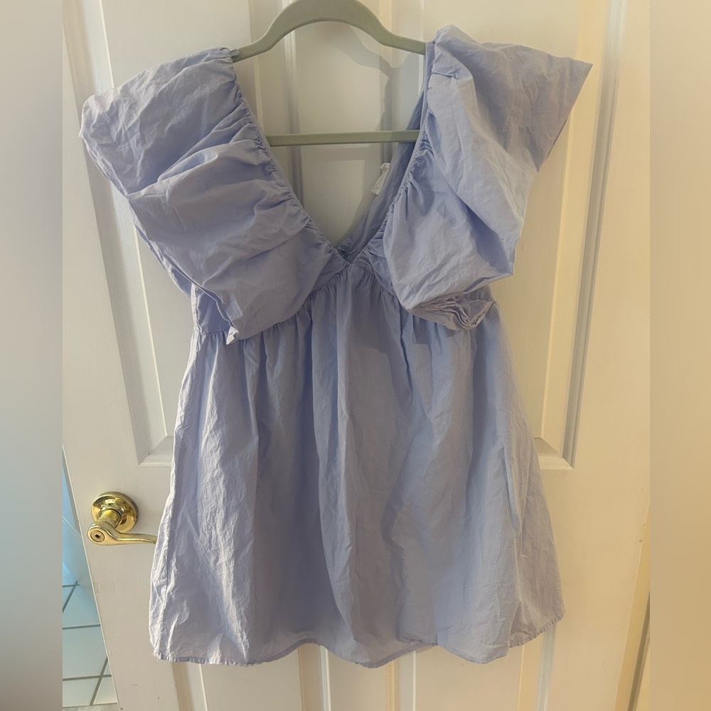 Blue Ruffled Smocked Mini Dress